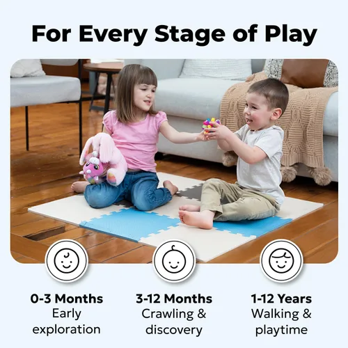 Vista 8 de MioTetto Alfombra de Juego para Bebés, Cómoda Alfombra para Tiempo de Barriga – Azulejos de Espuma Portátiles para Piso, Alfombra de bebé segura