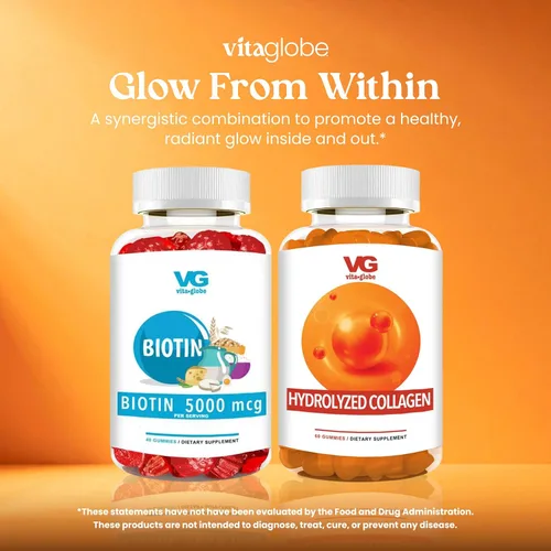 Vista 7 de VITA GLOBE Gomitas de colágeno – 200 mg de colágeno hidrolizado tipos I, II, III, V y X, apoya el cabello, la piel, las uñas, las articulaciones