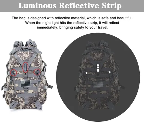 Vista 4 de LIMHOO Mochila táctica para motocicleta, bolsa militar Molle, mochila EDC para senderismo, ciclismo, camping, senderismo, caza, viajes, con correas