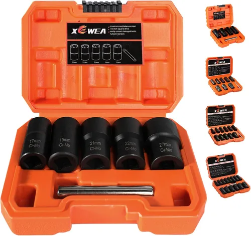 Vista 8 de XEWEA 5PCS 1/2 Drive Lug Nut Bolt Extractor Set, Kit de eliminación de 5 unidades de 1/2