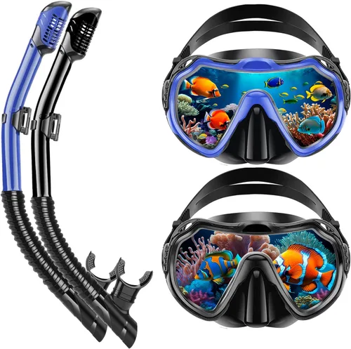 Vista 10 de Snorkeling Gear for Adults, Adult Snorkel Set with Panoramic Anti-Leak and Anti-Fog Tempered Glass Snorkel Mask, Dry Top Snorkel, Snorkle Mask Set