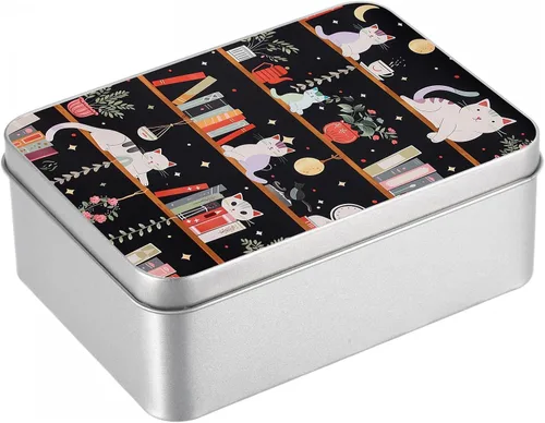 Vista 40 de Caja de lata de metal con tapa, contenedor de almacenamiento rectangular vacío de hojalata, estuche de lata portátil ligero para manualidades