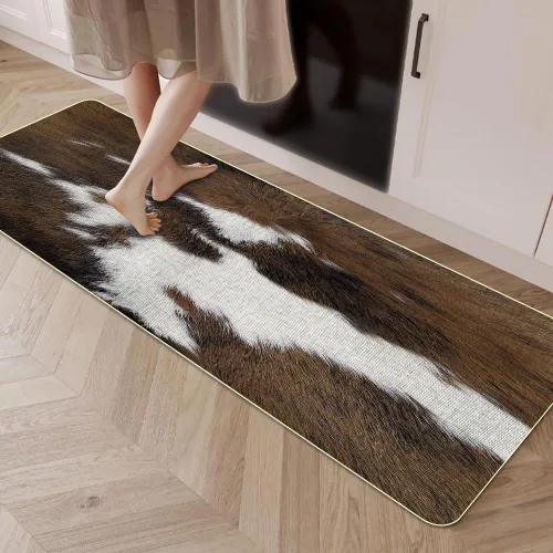 Vista 6 de TOMWISH Alfombra con estampado de vaca, tapete de cocina de piel de vacuno para piso, 2 piezas, diseño de vaca occidental, antideslizante