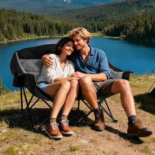 Vista 2 de apollo walker Silla de Campamento Doble de Gran Tamaño para 2 Personas - Sofá de Campamento Extra Ancho y Resistente de 600 libras con Portavasos