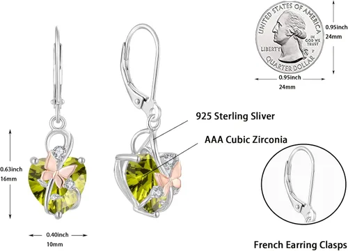 Vista 2 de Oskani Aretes colgantes para mujer, plata de ley 925 con diseño de mariposa infinita, corazón y piedra natal de julio, color rubí, regalos