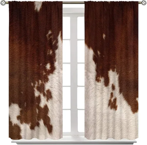 Vista 8 de Cortinas opacas de piel de vaca, cortinas de piel de animales de granja occidental, cortinas de vaca de granja, cortinas para niños, niñas
