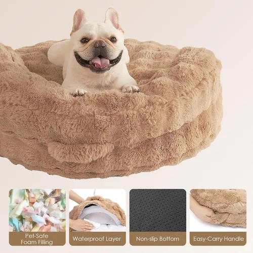 Vista 5 de EHEYCIGA Sofá cama suave para gatos de interior, cama extra pequeña esponjosa para perros con funda extraíble lavable, sofá para mascotas, Camello