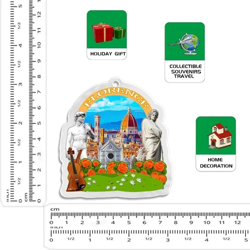 Vista 4 de Adorno navideño de Italia Florencia acrílico transparente de doble cara para decoración de árbol, colgante de recuerdo de viaje, colección