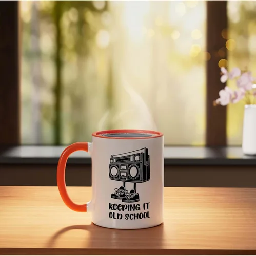 Vista 3 de Keeping It Old School 80s 90s Retro Cassette Radio Ceramic Mug, Orange/White, 11oz
