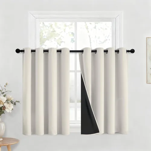 Vista 107 de Yakamok Cortinas negras, cortinas de ventana con aislamiento térmico y eficiencia energética para dormitorio, cortinas opacas completas y cortinas
