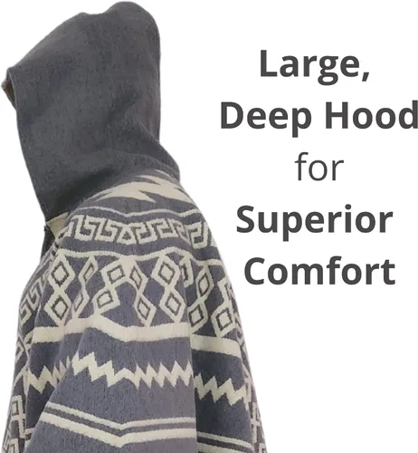 Vista 5 de DAVLINA, ALPACA Wool Poncho Hooded and, Aztec Pattern, Unique and handmade in Ecuador. Thick, Warm and Soft Wool Poncho