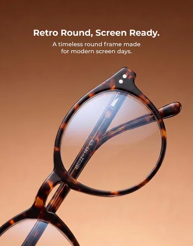 Vista 5 de TIJN Blue Light Blocking Glasses Men Women,Vintage Round Frame Eyeglasses Flexible Lightweight Frames,Red Orange Clear Lens for Computer Gaming
