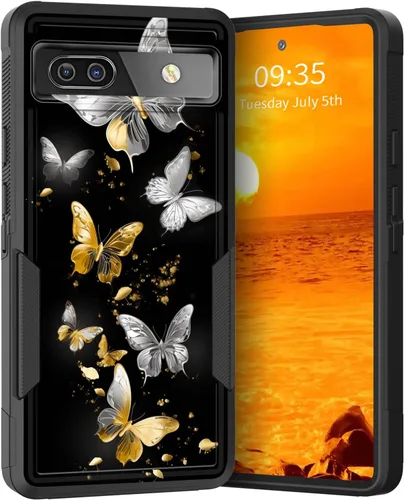 Vista 9 de Funda para Pixel 6A, Híbrida de Doble Capa de Servicio Pesado Resistente a Prueba de Golpes PC Duro + Funda Protectora de Silicona Suave para Google