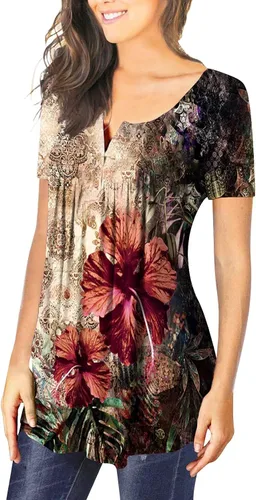 Vista 5 de Womens Summer Tops 2024 Dressy Short Sleeve Button V Neck T Shirts Business Casual Beach Outfits Clothes Loose Soft Cute Tees