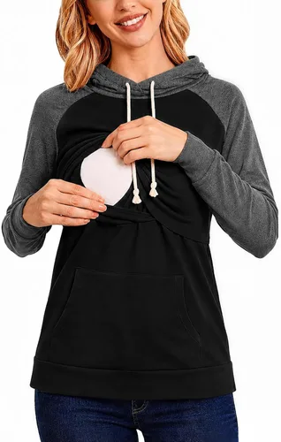 Vista 16 de Liu & Qu - Sudadera con capucha para lactancia de mujer, manga larga, con bolsillo, ropa casual 1.gris