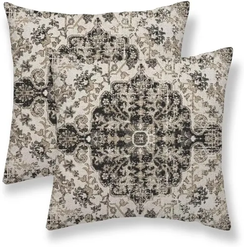 Vista 12 de Juego de 2 fundas de almohada bohemias de 16 x 16 pulgadas, color negro y marrón, fundas de almohada con patrón de alfombra étnica rústica, fundas