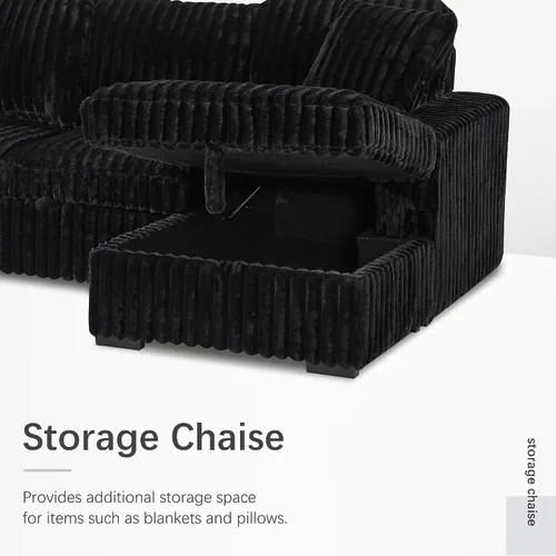 Vista 6 de DEINPPA Sofá cama de 122 pulgadas con cama extraíble, sofá modular de pana peluda gruesa con diván de almacenamiento y puertos de carga, sofás