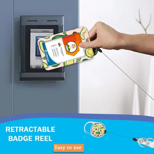 Vista 4 de Soporte para credencial, carrete retráctil resistente, diseño de aguacate, soporte para tarjetas de identificación con clip para cinturón
