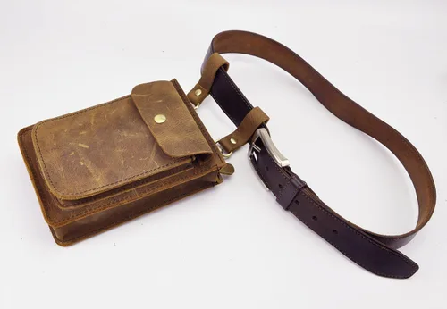 Vista 6 de Leaokuu Bolso de hombro para hombre de cuero de moda de diseñador casual mensajero organizador de la caza Fanny cintura cinturón bolsa paquete