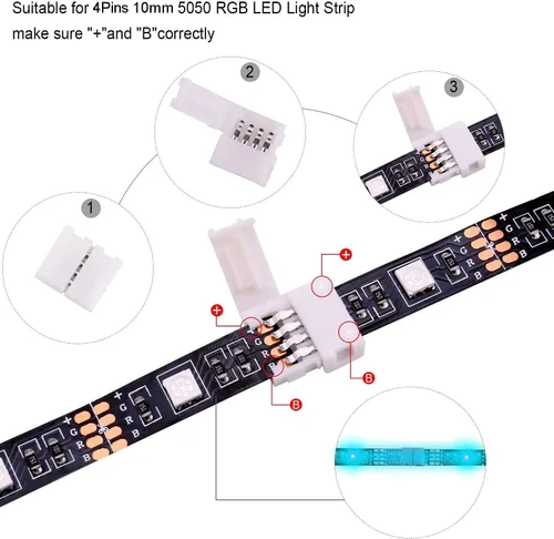Vista 5 de Conectores LED de 4 pines en forma de L, paquete de 10 conectores de extensión de terminal de esquina de ángulo recto de 0.394 pulgadas de ancho