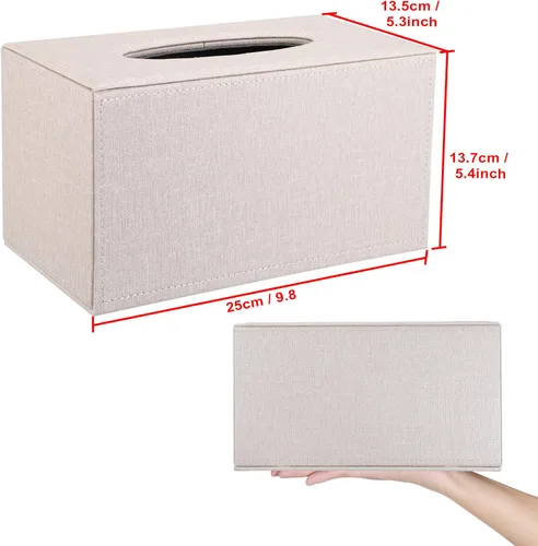 Vista 3 de Sumnacon Cubierta de Caja de Paños Rectangualr Soporte de Caja de Paños Caja de Paños de Lino con Fondo Magnético Caja de Paños Decorativa Beige