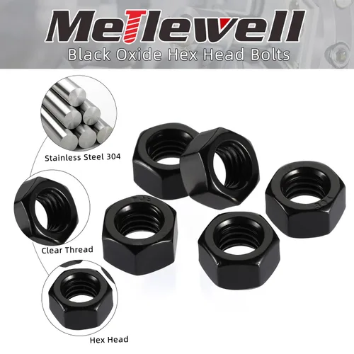 Vista 2 de Mellewell Tuercas hexagonales 1/4-20, tuerca hexagonal de acero inoxidable 304, acabado de óxido negro, 50