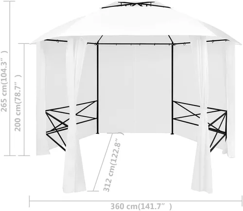 Vista 8 de Tienda de campaña para fiestas al aire libre, boda, patio, kiosco, jardín, marquesina con cortinas de 141.7 x 122.8 x 104.3 pulgadas, blanco, 0.6