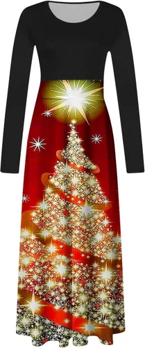 Vista 4 de Vestidos Casuales para las Mujeres 2023 Moda Jacquard Cuello en V Vestidos Manga Larga Cintura Alta Ocio Midi Vestidos