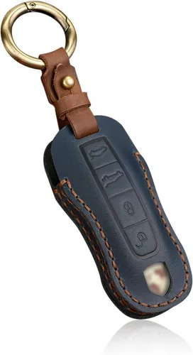 Vista 8 de Funda de cuero para llavero inteligente, funda de protección completa compatible con Porsche 911 Cayenne Macan Panamera Taycan 3 4 botones, 3 3