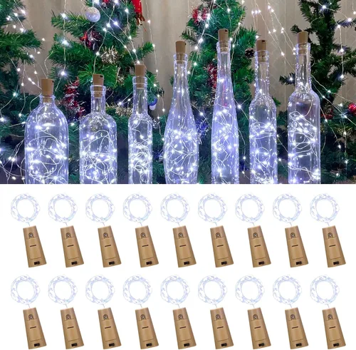 Vista 9 de Etinga Paquete de luces LED para botellas de doble batería, 6.6 pies, 20 LED, el doble de tiempo de iluminación, para uso en interiores
