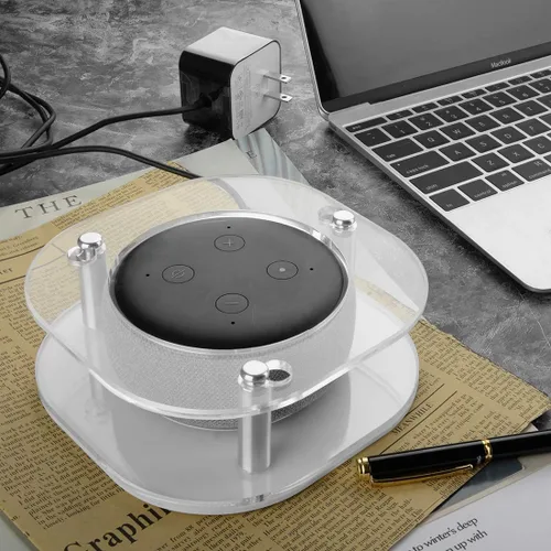 Vista 6 de Geekria - Carcasa acrílica transparente compatible con Echo Dot (3ª generación) altavoz inteligente con reloj, soporte para altavoz de pared
