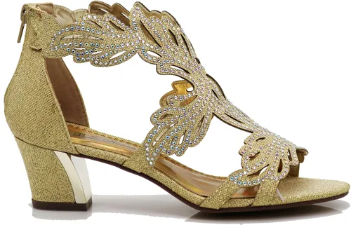 Vista 2 de Lime03N - Sandalias de tacón medio con diamantes de imitación para mujer