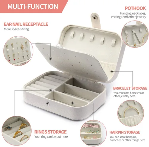 Vista 2 de DerBlue Joyero de viaje, caja de joyería pequeña, caja de joyería de viaje portátil, organizador de almacenamiento para anillos y aretes