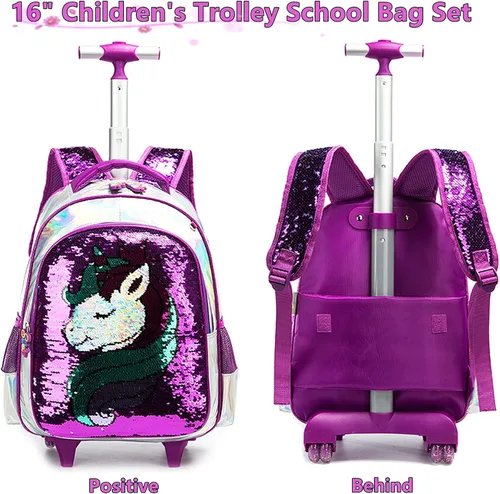 Vista 4 de Egchescebo Mochila con ruedas para niños escolares para niñas con ruedas y ruedas para niños 17-gzlp-bz-lg Lentejuelas