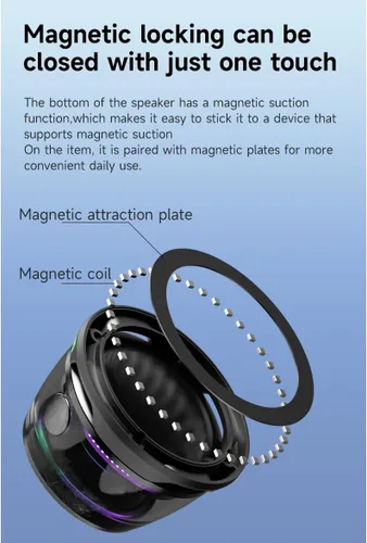 Vista 7 de Yaslayp Altavoz Bluetooth magnético multifuncional G200 con luz RGB, altavoz magnético inalámbrico impermeable para teléfonos, tabletas