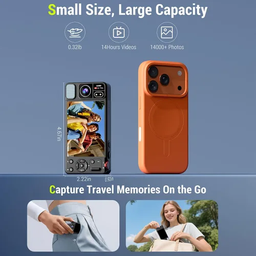 Vista 7 de Cámara digital, cámaras 4K 64MP para fotografía, cámara de vlogging con pantalla abatible de 270°, enfoque automático, flash, zoom 18X, 2