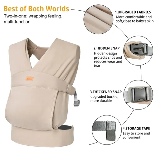 Vista 6 de CUBY Fular portabebés, portabebés para recién nacidos y niños pequeños, agradable a la piel y suave frontal, regalo perfecto para bebés