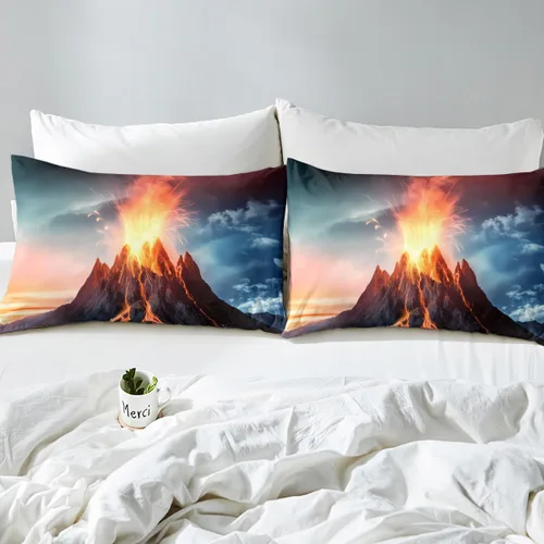 Vista 6 de Feelyou Juego de funda de edredón volcánica de erupción volcánica, funda de edredón de montaña de fuego para niños, niñas, mujeres, hombres