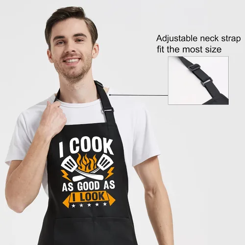 Vista 5 de Regalos de cocina para hombres, delantales divertidos para mujeres con bolsillos para cocina, parrilla, barbacoa, regalos para hombres, chef, papá