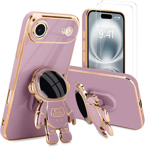Vista 67 de Pepmune - Funda para iPhone 15 con soporte de astronauta 3D, color negro [2 Screen Protector], Luxury Electroplated Soft TPU Cover with Kickstand