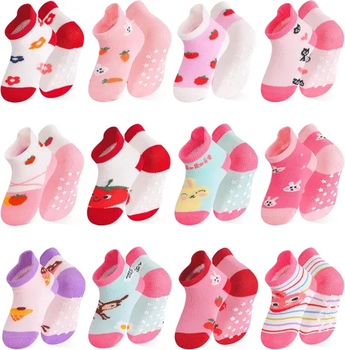 Vista 11 de Calcetines SkiBeaut para niños con agarre, 12 pares de calcetines antideslizantes para niños, calcetines de casa para bebés, niños y niñas de 0 a 7