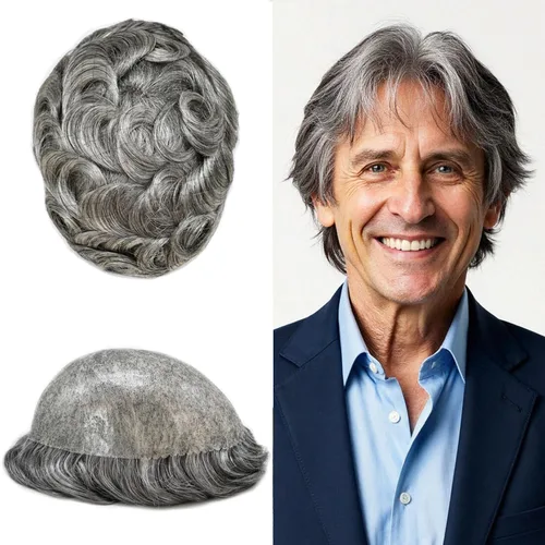 Vista 174 de Toupee for Men Hair Piece Real Human Hair Full Poly Skin Mens Toupee Mens Hair System Injected PU Hair System Invisible Hairpiece for