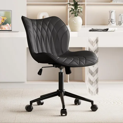 Vista 5 de YOUNUOKE Silla de escritorio sin brazos con ruedas, sillas modernas de Negro