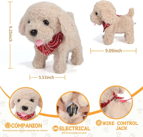 Vista 5 de Juguete de Cachorro de Peluche Interactivo que Camina, Perro Robot Electrónico con Control Remoto Cola Realista que Menea, Juego de Aseo Rico