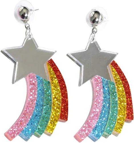 Vista 6 de CutieJewelry Aretes colgantes de colores con diseño de nube arcoíris