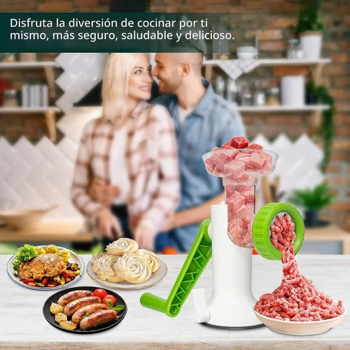 Vista 5 de LHS Picadora manual de carne, picadora de carne resistente, embutidora de salchichas, molinillo de mano con cuchillas de acero inoxidable para Verde