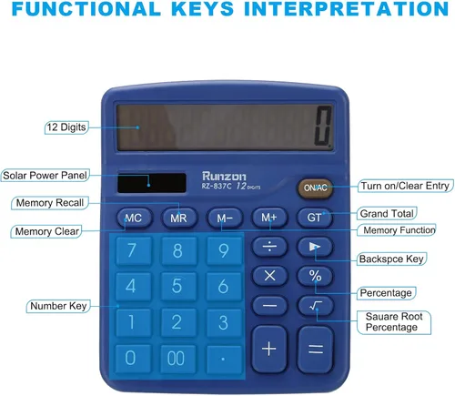 Vista 3 de PATIKIL Calculadora de escritorio, pantalla LCD grande de 12 dígitos, calculadora electrónica, batería solar, doble potencia, para escritorio