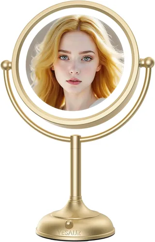 Vista 8 de VESAUR Espejo de Maquillaje Profesional Iluminado de 8.5", 1X/10X de Doble Cara HD Sin Distorsión, Espejo de Aumento con Luces LED Regulables en 3