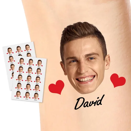 Vista 8 de YesCustom Tatuajes temporales personalizados con nombre, corazones de amor, tatuaje de cara falsa personalizada con foto para mujeres y hombres