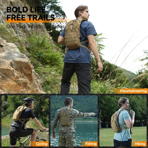 Vista 6 de MARCHWAY Mochila de Hidratación Táctica Molle con Vejiga de Agua de TPU de 2.5L, Mochila Militar Organizada de Perfil Bajo para Senderismo, Canela